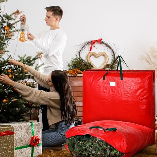 2 Pcs 48 Inch Christmas Wreath Storage Bags with Handle - Red, Waterproof