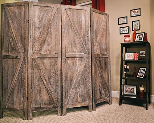 4-Panel Solid Wood Room Divider – Rustic Barn Door Folding Privacy Screen