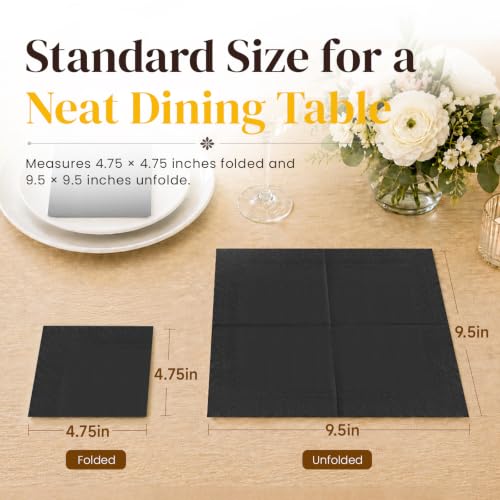 JOWLOT 600 Count Black 2-Ply Cocktail Napkins – 4.75 x 4.75 Inch Disposable Party & Wedding Paper Towels (Variation: Black / 600)