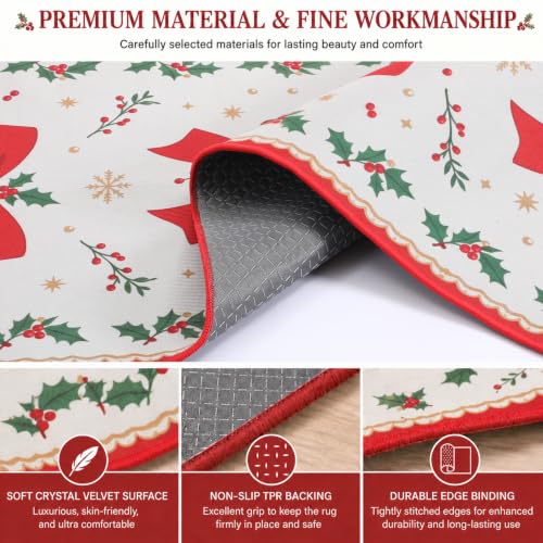 Christmas Runner Rug 2x6 Red Bow Vintage Runners for Hallways