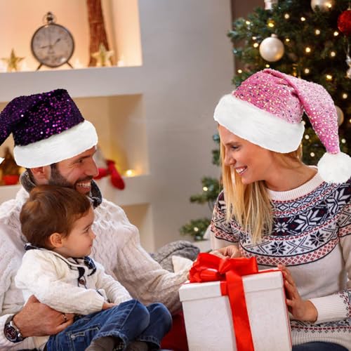 Purple Sequin Santa Hat for Adults - Velvet Christmas Party Hat, One Size