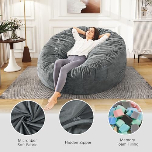 Convertible Bean Bag Chair for Adults, Memory Foam Floor Sofa Bed, Charcoal