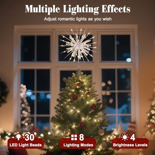 12.2 Inch Lighted Snowflake Christmas Tree Topper with Remote & USB
