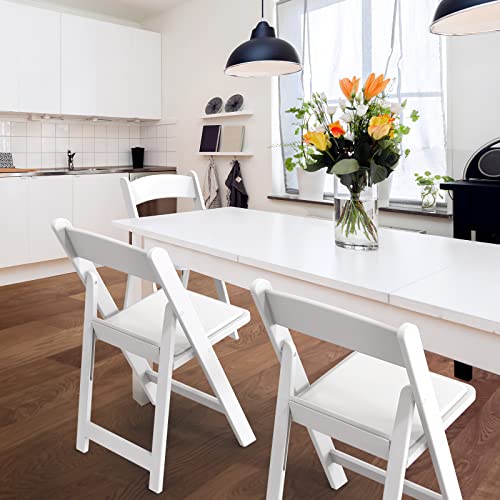 White Resin Folding Chairs with Padded Seat, 4 Pack - Indoor & Outdoor Use
