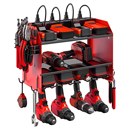 Wall Mount Power Tool Organizer with Charging Station & Drill Holder