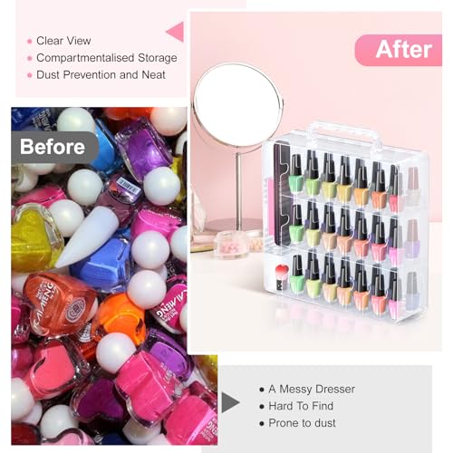 Beloving Clear Nail Polish Organizer 48 Bottles with Adjustable Dividers - Compact Storage Case