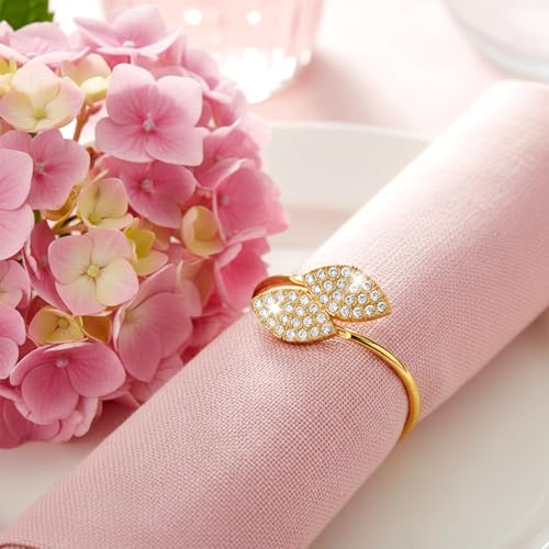 Gold Leaf Napkin Rings Set - 100 Durable Round Table Decorations for Weddings & Holidays