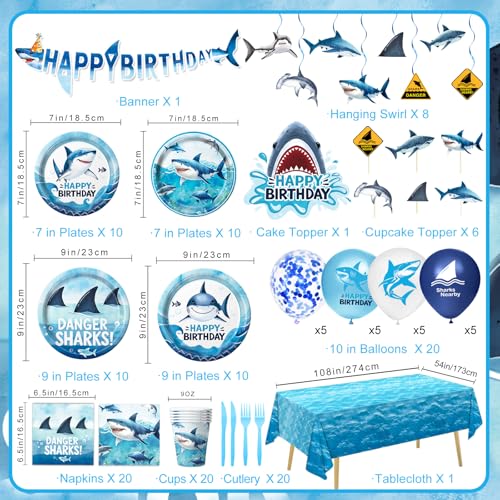 157-Piece Shark Birthday Party Decorations Set with Tableware and Balloons