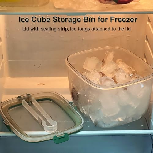 SIUPER 6.7L Light Green Ice Cube Storage Bin with Sealed Lid & Tongs