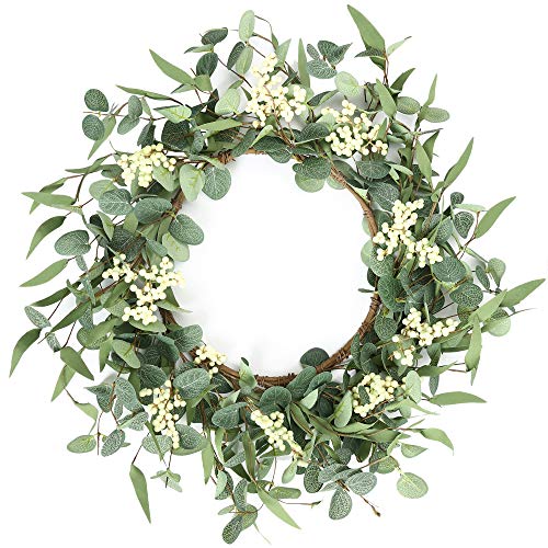 20-Inch Eucalyptus Wreath for Front Door, Rustic Farmhouse Greenery Decor