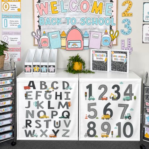 2 Pcs ABC Number Classroom Cabinet Curtains, Self-Adhesive Shelf Cover, 24x24"