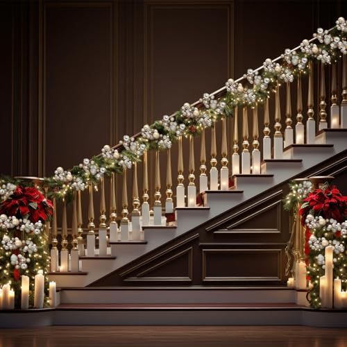Champagne Gold Christmas Ball Garland, 6 ft Holiday Ornament Garland (2 Pack)