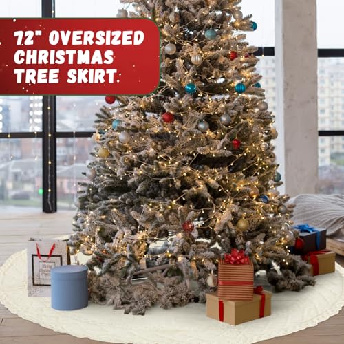 Drydiet 72 Inch White Knit Christmas Tree Skirt - Ivory, Large Holiday Decor