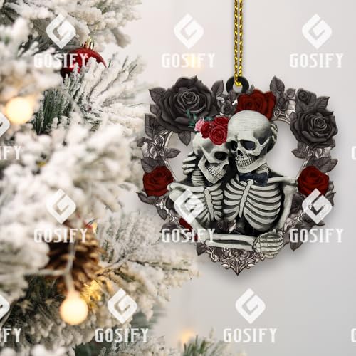 Gosify Skull Couple Ornament Rose for Christmas Decor - Skeleton Couple Xmas Tree Decoration
