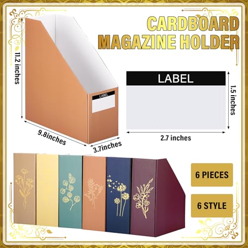 6-Piece Floral Cardboard Magazine Holder Set with Printable Labels