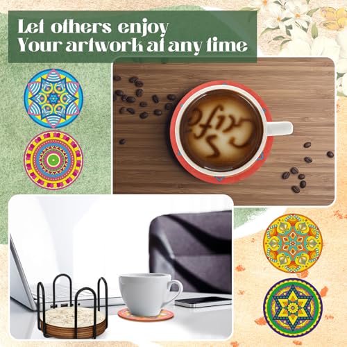 Reallnaive Mandala Wooden Coaster Painting Kit - 45 Pcs DIY Art Set with Markers & Cork Mats