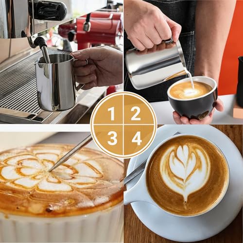 Stainless Steel Milk Frothing Pitcher (600ml/20oz) with Latte Art Pen