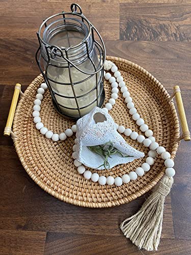 60-Inch Wood Bead Garland with Tassels - Rustic Boho Farmhouse Decor