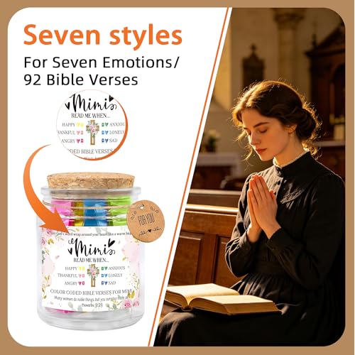 Mimi Gifts Read Me When Bible Verse Jar - 90 Color-Coded Scripture Cards, Inspirational Glass Jar for Mimi