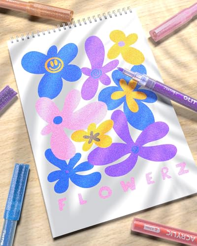 JusArt 16 Colors Glitter Paint Pens for Glass & Art, Fine Tip 0.7mm, Non-Toxic