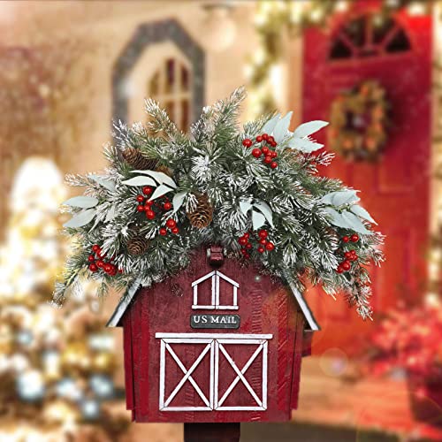 26-Inch Artificial Christmas Mailbox Swag with Pine Cones and Red Berries