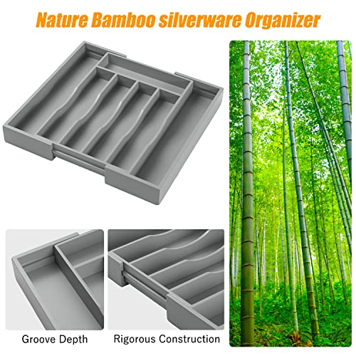 Gray Expandable Silverware Drawer Organizer - 7 Slots for Kitchen & Bedroom