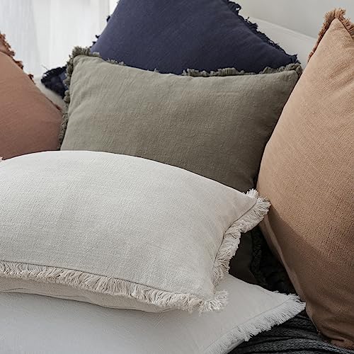 Foindtower Boho Linen Fringe Throw Pillow Covers Set of 2 - 20x20 Inch