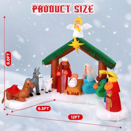 12FT Nativity Scene Inflatable with LED Lights - Large Outdoor Christmas Yard Decor (12ft Nativity Scene) by Wondiair