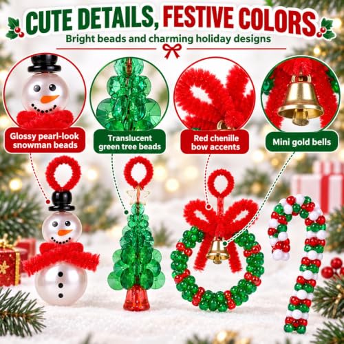 LIHAO 40-Piece Christmas Craft Kit for Teens and Kids – Beaded Ornaments & Wreath