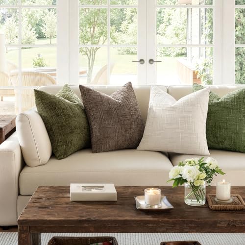 MIULEE Chenille Textured Throw Pillow Covers 18x18 Set of 2 - Cream White