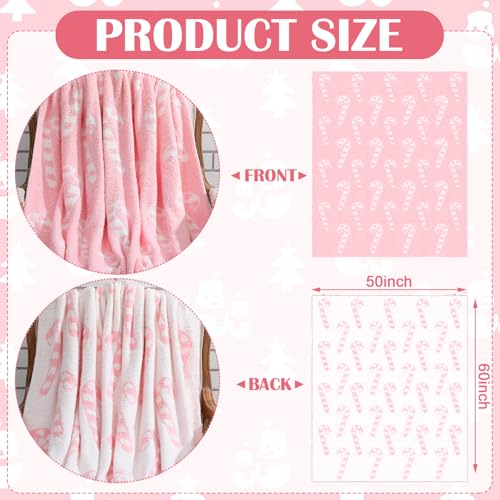 Pink Candy Canes Throw Blanket and Pillow Set - Christmas Home Decor