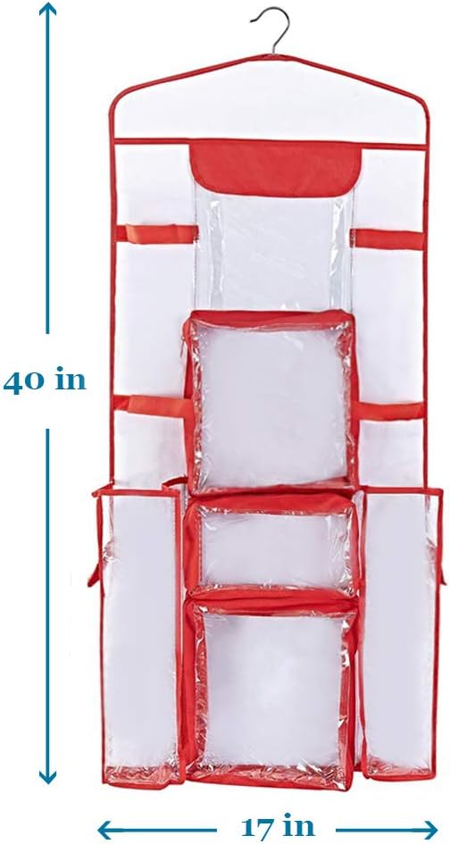 ProPik Wrapping Paper Storage Organizer - Double-Sided Design with Multiple Pockets, 40" x 17", Red