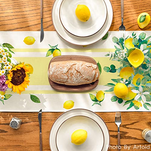 Artoid Mode 13x90 inch Yellow Stripes Table Runner – Lemon Summer Kitchen Dining Decor