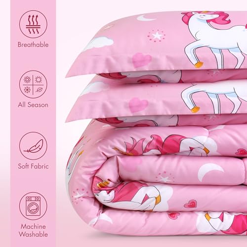 Kids Twin Comforter Set - 3 Piece Reversible Unicorn Microfiber Bedding
