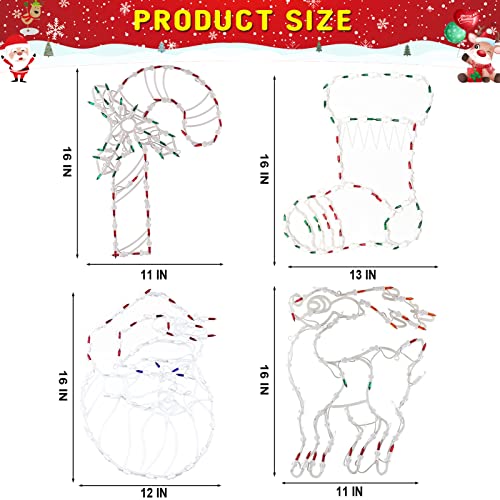 Yioneshop Style2 4-Pack 16-Inch Christmas Window Silhouette LED Lights with Candy Cane Santa Reindeer & Stocking, Indoor Holiday Decor