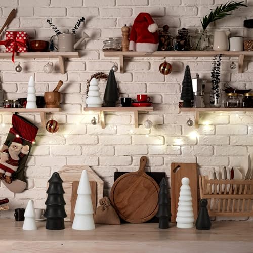 Roowest 10 Pcs Mini Wooden Christmas Trees Black & White Holiday Decor