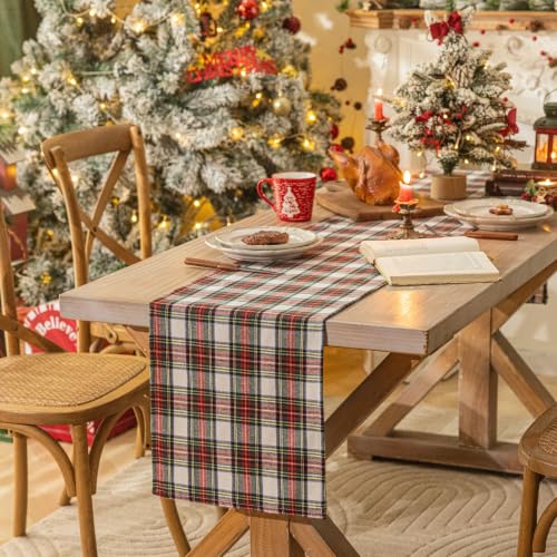 AQOTHES Red White Plaid 13x120 inch Christmas Table Runner