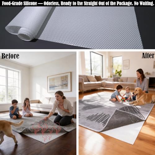 Non-Slip Rug Pad for Hardwood Floors, 2x3ft Washable Silicone Gripper