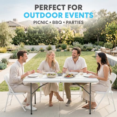 4ft Folding Utility Tables, 2-Pack Portable Indoor Outdoor Tables