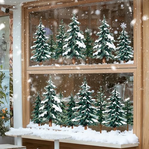 Pseutio 124 Pcs Large Christmas Window Clings - 4 Sheets Snowflake Tree Decor (Variation: Christmas Trees)