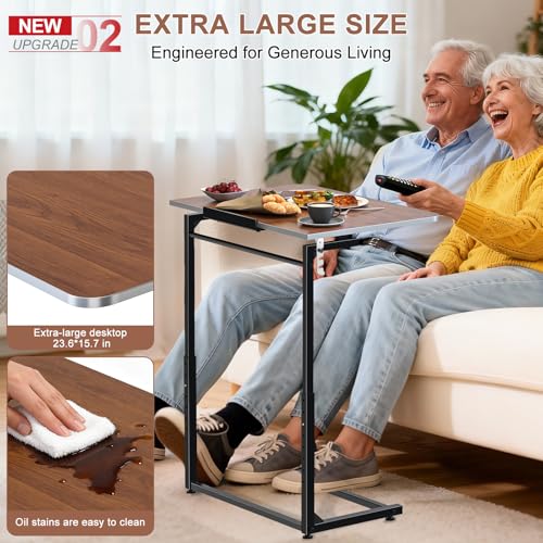 MLZLLL Walnut Wood Large Folding TV Tray Table with Adjustable Height & Tilt, Phone/Tablet Slot - 1 Pack