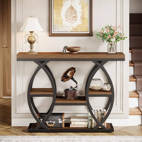 4-Tier Industrial Console Table with Shelves, Narrow Entryway Sofa Table