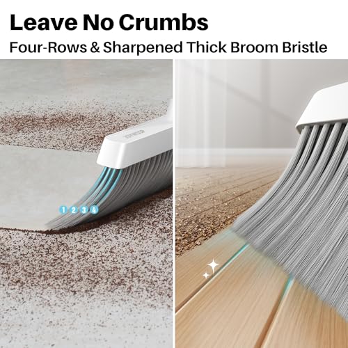 Upright Broom and Dustpan Set with Built-in Comb Teeth & Long Handle