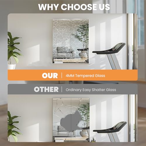 48x24 Inch Frameless Gym Mirror Set, 2-Pack Shatterproof Tempered Glass