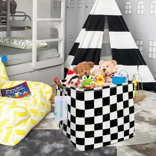 Square Racecar Toy Storage Basket - Collapsible Canvas Organizer Bin