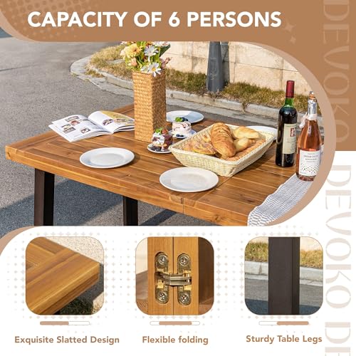 Solid Acacia Wood Dining Table for 6 - 69-inch Farmhouse Indoor Outdoor Table