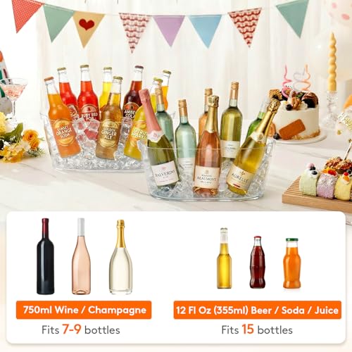 Lifewit 13L Plastic Ice Bucket Set of 2 for Parties, BPA Free, Clear Drink Cooler
