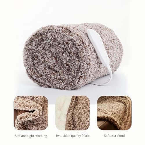 Electric Heated Blanket Throw 50" x 60" - Soft Sherpa, Auto Off, 5 Heat Settings