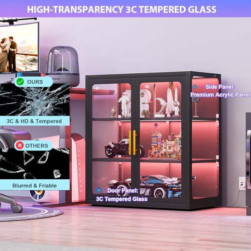 34" Glass Display Cabinet with RGB Lights and Adjustable Shelves