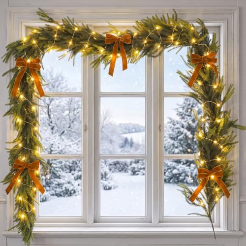 9 ft Artificial Norfolk Pine Garland with Lights for Holiday Decor